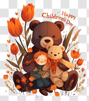 Childrens Day Background - Warm Teddy Bear Family Hug Transparent PNG