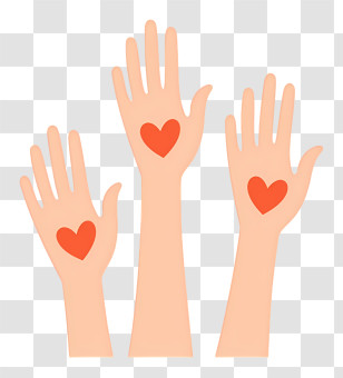 Hands - Raised Hands With Hearts Symbolizing Kindness Transparent PNG