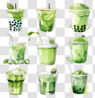 Matcha Drink - Illustrations Of Various Green Drinks In Cups Transparent PNG