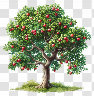 Apple Tree - Lush Apple Tree With Red Fruits Transparent PNG