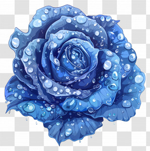 Blue Rose - Blue Rose Illustration With Dewdrops Transparent PNG