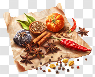 Exotic Spices - Assorted Spices And Herbs On Parchment Transparent PNG
