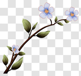 Small White Flower - Branch Adorned With Blue Flowers Transparent PNG
