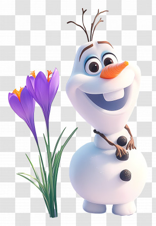 Frozen Olaf - Cartoon Snowman With Spring Flowers Transparent PNG