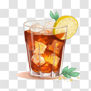 Ice Tea - Iced Beverage With Lemon Slice Illustration Transparent PNG