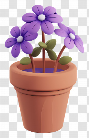 Pot Of Flowers - Purple Flowers In A Potted Plant Transparent PNG