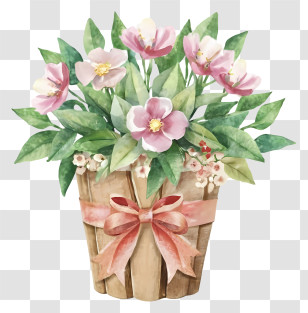 Cartoon - Watercolor Floral Decoration In Pot Transparent PNG