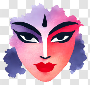 Goddess Durga - Colorful Goddess Face Watercolor Transparent PNG