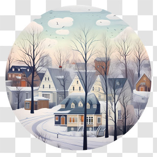 Winter House - Snow-Covered Winter Village Scene In Soft Tones Transparent PNG