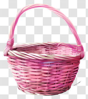 Pink Basket - Pink Woven Wicker Basket Transparent PNG