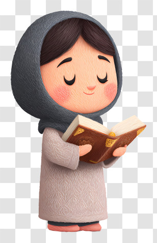Girl Doing Dua - Girl Reading Book In Cartoon Style Transparent PNG