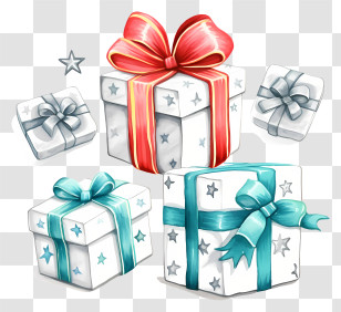 Christmas Gifts - Beautifully Wrapped Gift Boxes With Colorful Ribbons Transparent PNG
