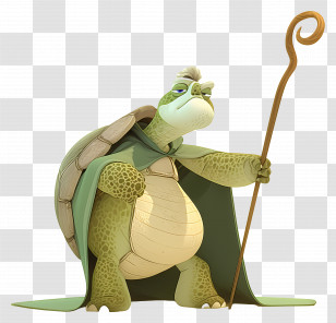 Cartoon Character - Wise Cartoon Turtle Holding Staff Transparent PNG