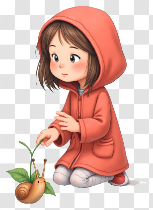 Dreamy Cartoon Girl - Little Girl In Red Hood With Snail Transparent PNG