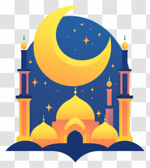 Masjid - Mosque With Crescent Moon And Stars Transparent PNG