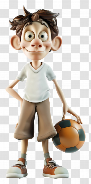 3d Cartoon - Boy Holding A Soccer Ball Transparent PNG