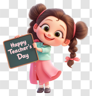 Animated Teachers Day Sign - Happy Teacher's Day Chalkboard With Smiling Girl Transparent PNG