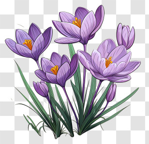 Hand Drawn Crocus - Purple Crocus Flowers In Bloom Transparent PNG