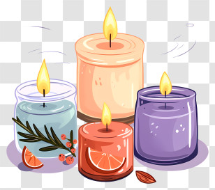 Burning Candles - Colorful Scented Candles In Decorative Glass Jars Transparent PNG