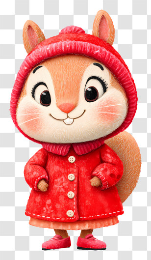 Cartoon Squirrel - Cute Squirrel In Red Hood Transparent PNG