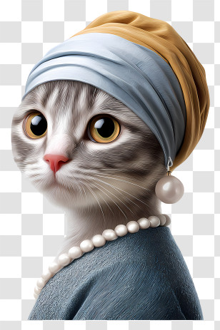 Cat With A Pearl Earring - Cat With Pearl Earring Transparent PNG