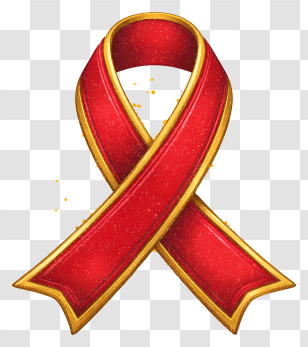 Red Ribbon Badge - Red Awareness Ribbon With Gold Edge Transparent PNG
