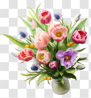Watercolor Elegant Flower Arrangement - Bright Flower Bouquet In A Vase Transparent PNG