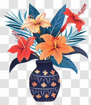 Flower Vase - Artistic Flower Vase With Decorative Leaves Transparent PNG