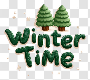 Winter Logo Word - Green 'Winter Time' Seasonal Lettering Transparent PNG