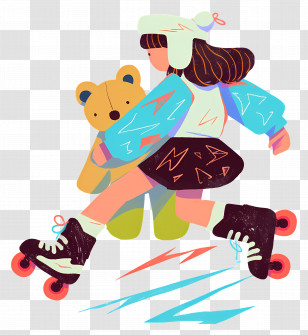 Skating - Girl With Teddy Bear On Roller Skates Transparent PNG