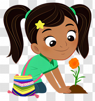 Cartoon Character - Cartoon Girl Planting A Flower Transparent PNG