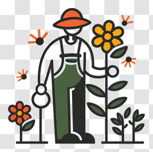 Gardening Day - Gardener With Flowers Transparent PNG