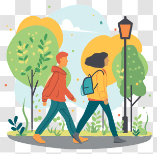 Take A Walk In The Park Day - Couple Walking In A Park Illustration Transparent PNG