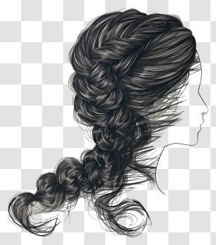 Braided Hair Wig - Black Braided Hair Illustration In Elegant Style Transparent PNG