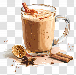 Masala Chai - Illustration Of A Glass Of Spiced Latte With Cinnamon Transparent PNG