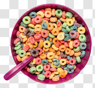 Cereal - Colorful Cereal Loops In Bright Pink Bowl Transparent PNG