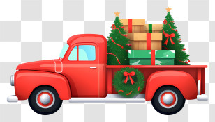 Red Pickup Truck - Red Pickup Truck With Presents And Christmas Trees Transparent PNG