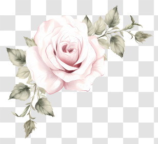 Pink Rose - Pale Pink Rose With Green Leaves Transparent PNG