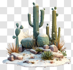 Snow Dusted Cacti - Cactus Desert Plant Cluster Transparent PNG