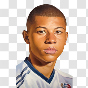 Kylian Mbappe - Digital Portrait Of A Man In White Shirt Transparent PNG