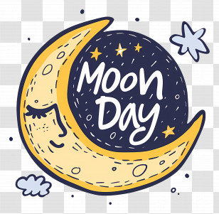 Moon Day - Moon Day Illustration With Stars And Text Transparent PNG
