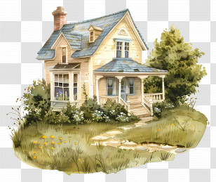 Lawn House - Yellow House With Garden Illustration Transparent PNG