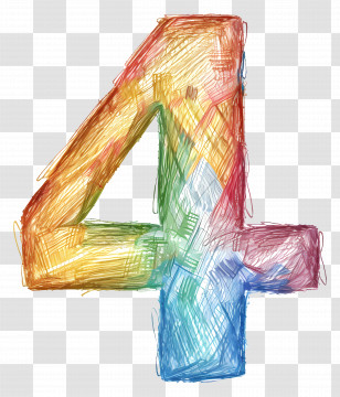Number 4 - Colorful Scribbled Number 4 Illustration Transparent PNG
