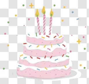 Birthday Cake - Pink Frosted Birthday Cake With Candles Transparent PNG