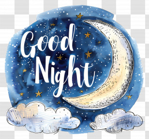 Good Night - Good Night Moon And Stars Illustration Transparent PNG