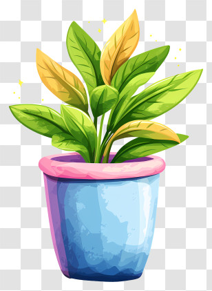 Modern Flower Pot - Colorful Potted Plant With Vibrant Leaves Transparent PNG