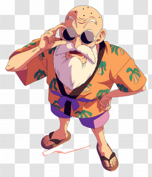 Master Roshi - Cartoon Old Man In Hawaiian Shirt Transparent PNG