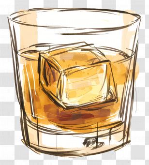 Whisky - Whiskey Glass With Ice Cubes Sketch Transparent PNG