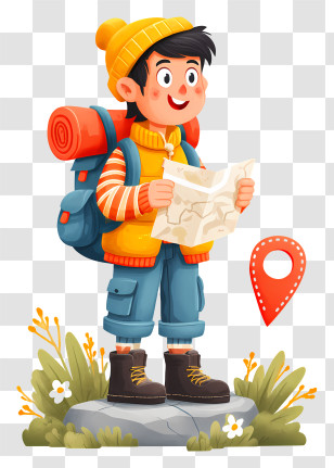 Hiker Holding Paper Map - Young Hiker Boy With Map Transparent PNG
