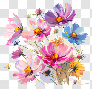 Cosmos Flower - Colorful Watercolor Flowers Illustration Transparent PNG